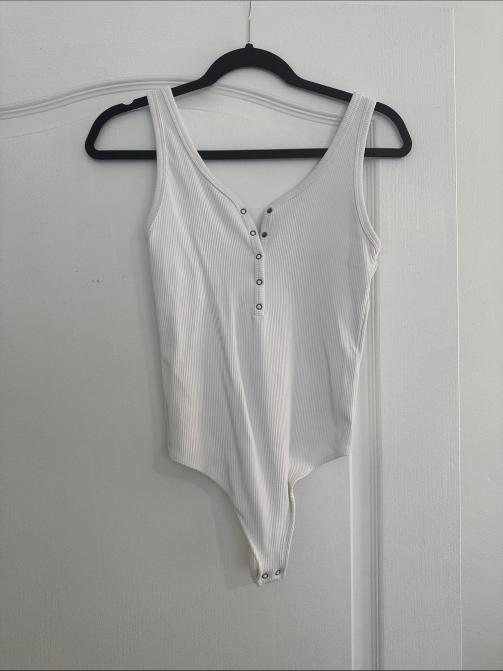 Abercrombie White Ribbed Snap-Front Tank Bodysuit